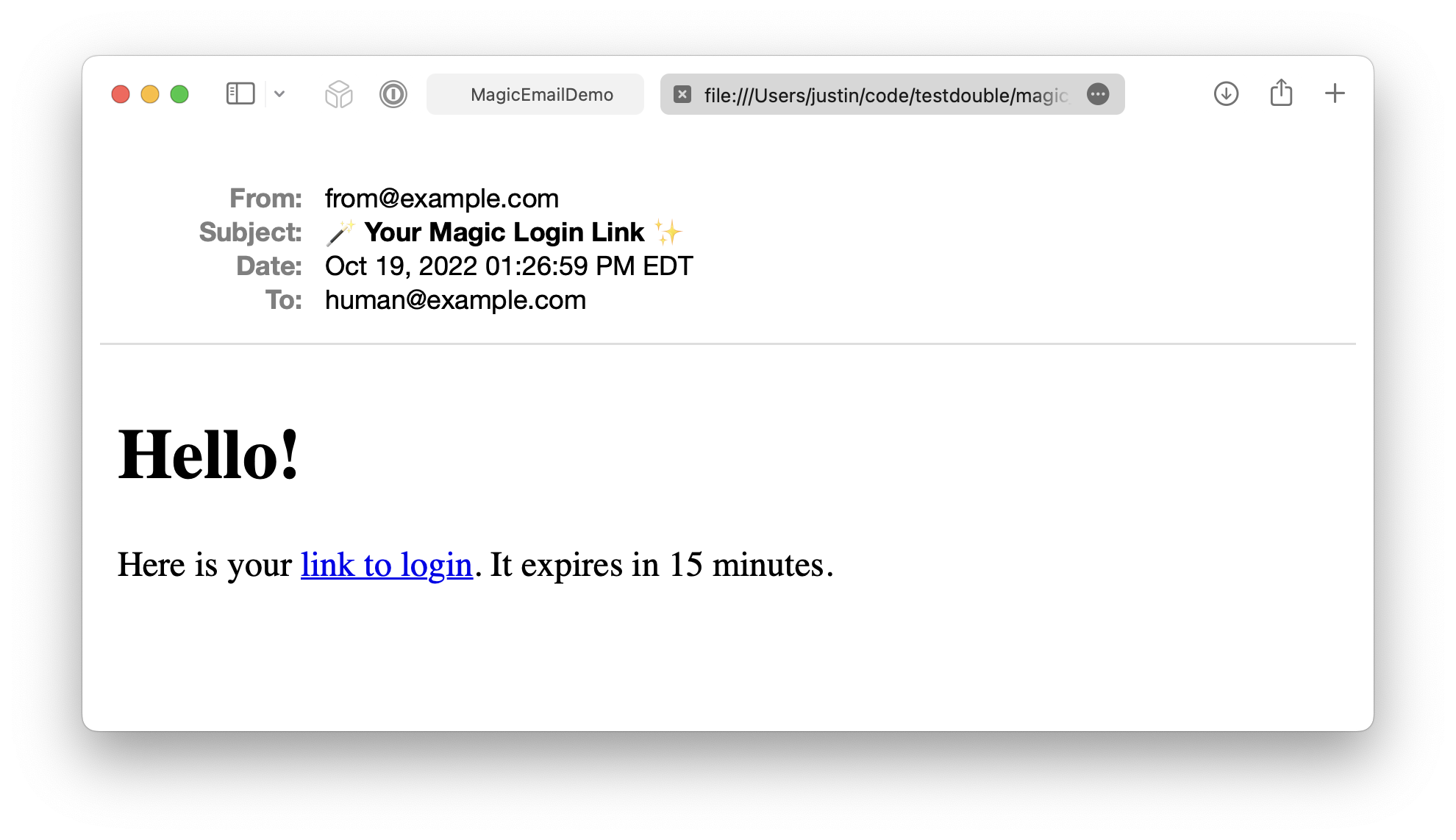 An email preview in Safari