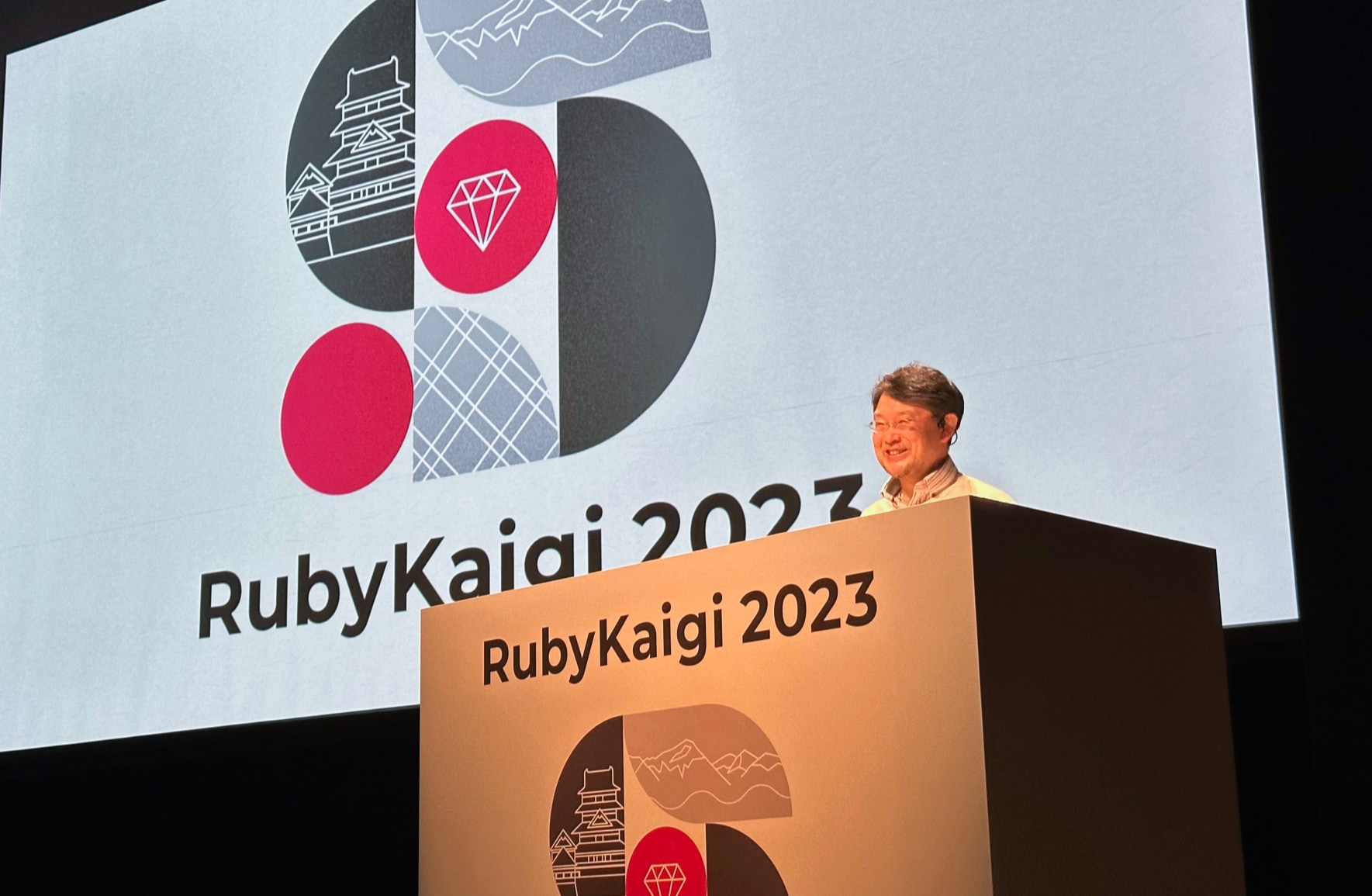 Matz on stage at RubyKaigi 2023
